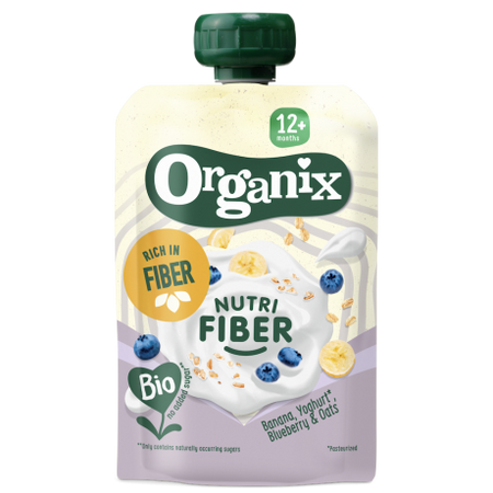 Piure bio din banana, iaurt, afine si ovaz Nutri Fiber