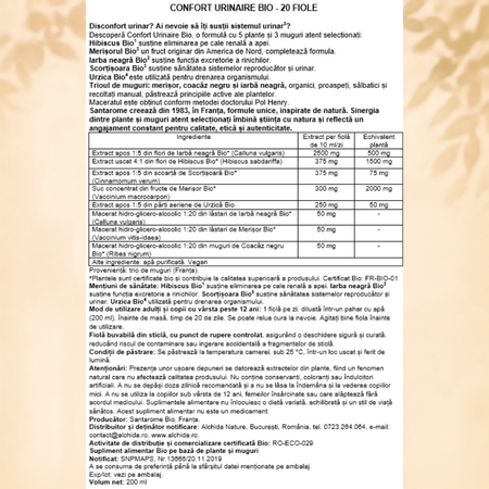 Confort Urinar Bio, 20 fiole X 10 ml, Santarome Nature 806650