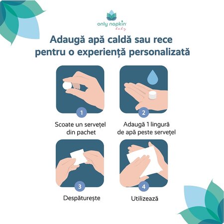 Servetele umede comprimate biodegradabile, 50 bucati, Only Napkin Baby 514264