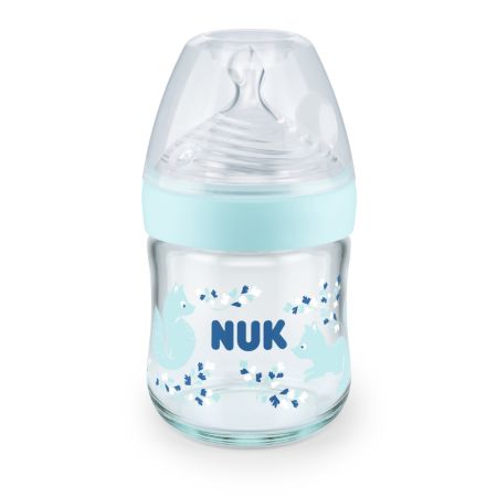 Biberon din sticla cu tetina din silicon Nature Sense, S, 120 ml, Nuk 602305