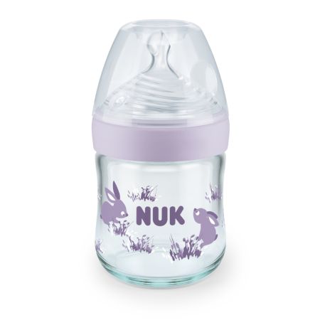 Biberon din sticla cu tetina din silicon Nature Sense, S, 120 ml, Nuk 602304