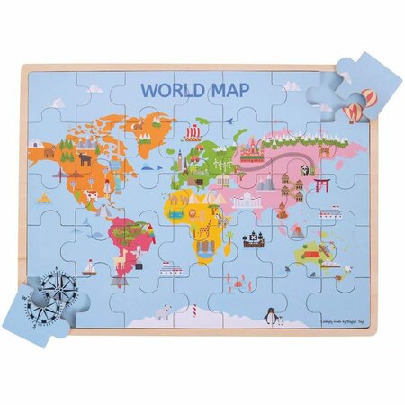 Puzzle din lemn Harta lumii, +3 ani, 35 piese, Big Jigs 514675