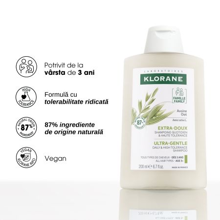 Sampon cu extract de ovaz, 200 ml, Klorane 724003