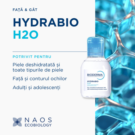 Apa micelara hidratanta dermatologica pentru fata si ochi Hydrabio H2O, 100 ml, Bioderma 822532