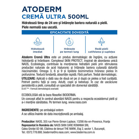 Crema Ultra hidratanta Atoderm, 500 ml, Bioderma 818223