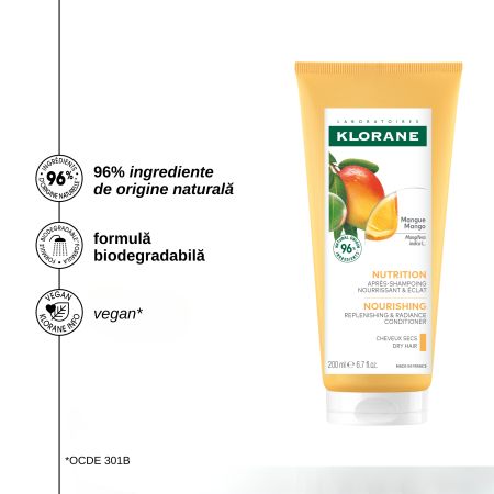 Balsam nutritiv pentru par uscat cu Mango Bio, 200 ml, Klorane 723964