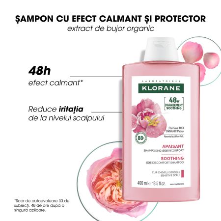 Sampon cu extract de bujor Bio pentru scalpul iritat, 400 ml, Klorane 724071