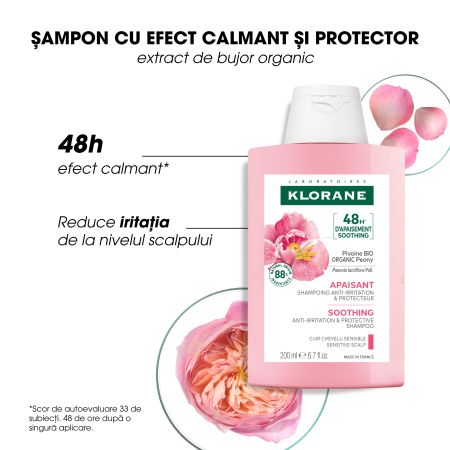 Sampon cu extract de bujor Bio pentru scalpul iritat, 200 ml, Klorane 724061