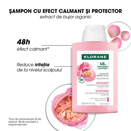 Sampon cu extract de bujor Bio pentru scalpul iritat, 200 ml, Klorane 724061