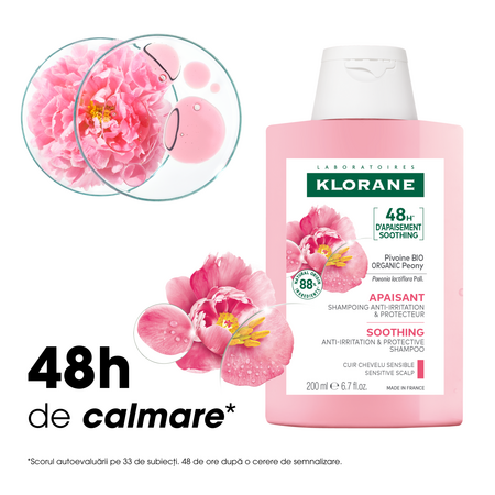 Sampon cu extract de bujor Bio pentru scalpul iritat, 200 ml, Klorane 724060