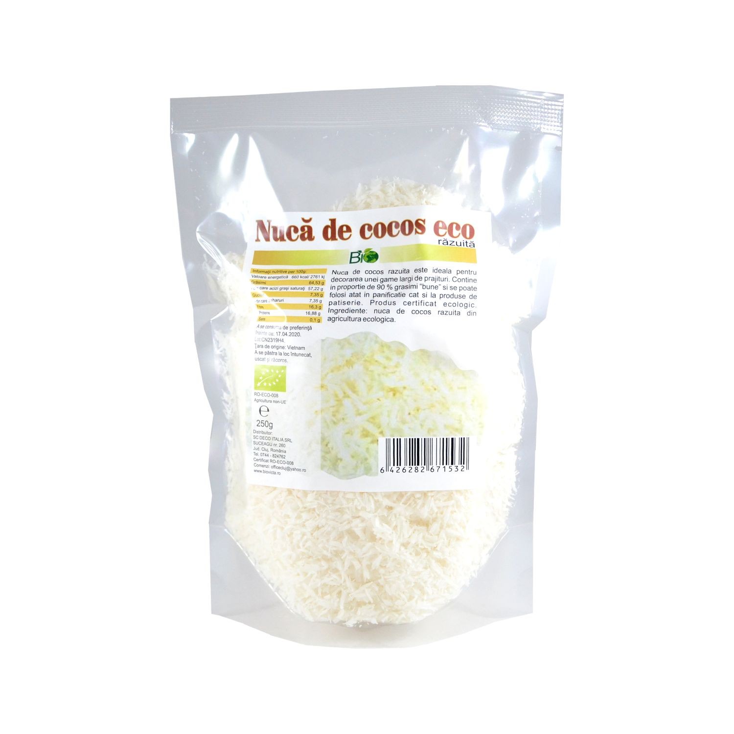 Nuca de cocos Bio razuita, 250 g, Managis