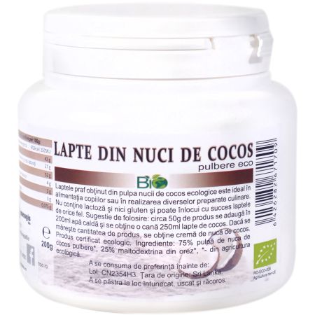 Lapte eco pulbere din nuca de cocos,