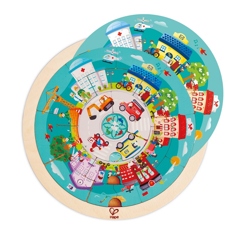 Puzzle rotund cu doua fete din lemn, +4 ani, Hape