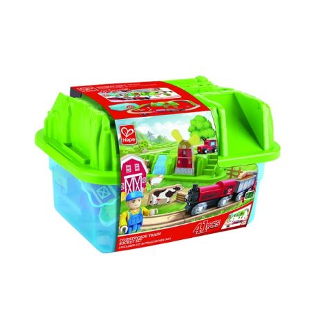 Set trenulet rustic si cutie de depozitare, Hape 516684