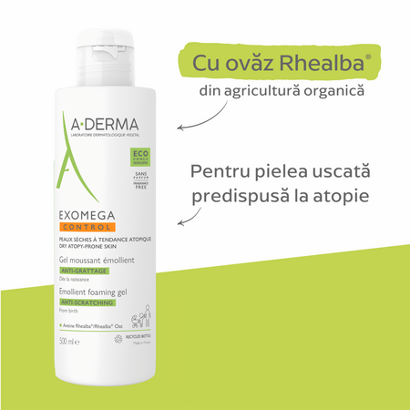 Gel spumant piele uscata cu tendinta atopica Exomega Control, 500 ml, A-Derma 646611