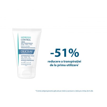 Crema antiperspiranta pentru fata, maini si picioare Hidrosis Control, 50 ml, Ducray 569900