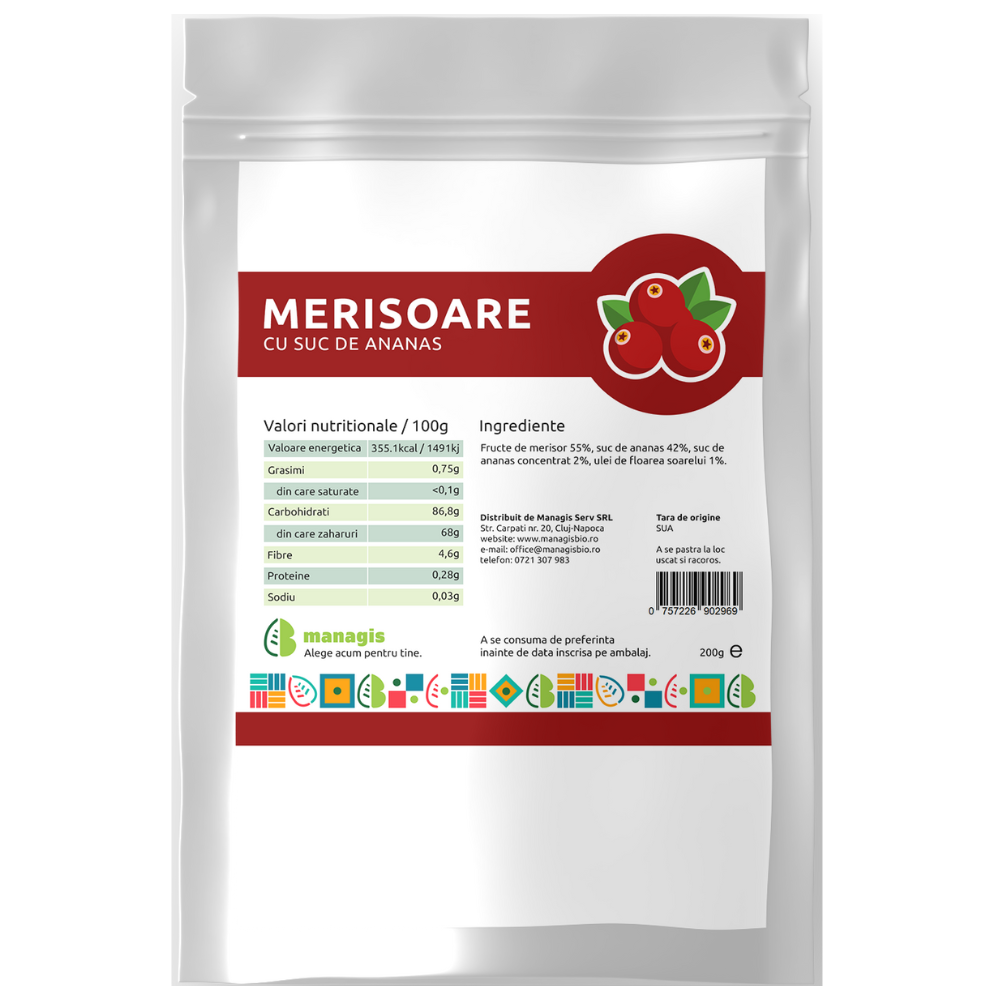 Merisoare cu suc de ananas, 200 gr, Managis