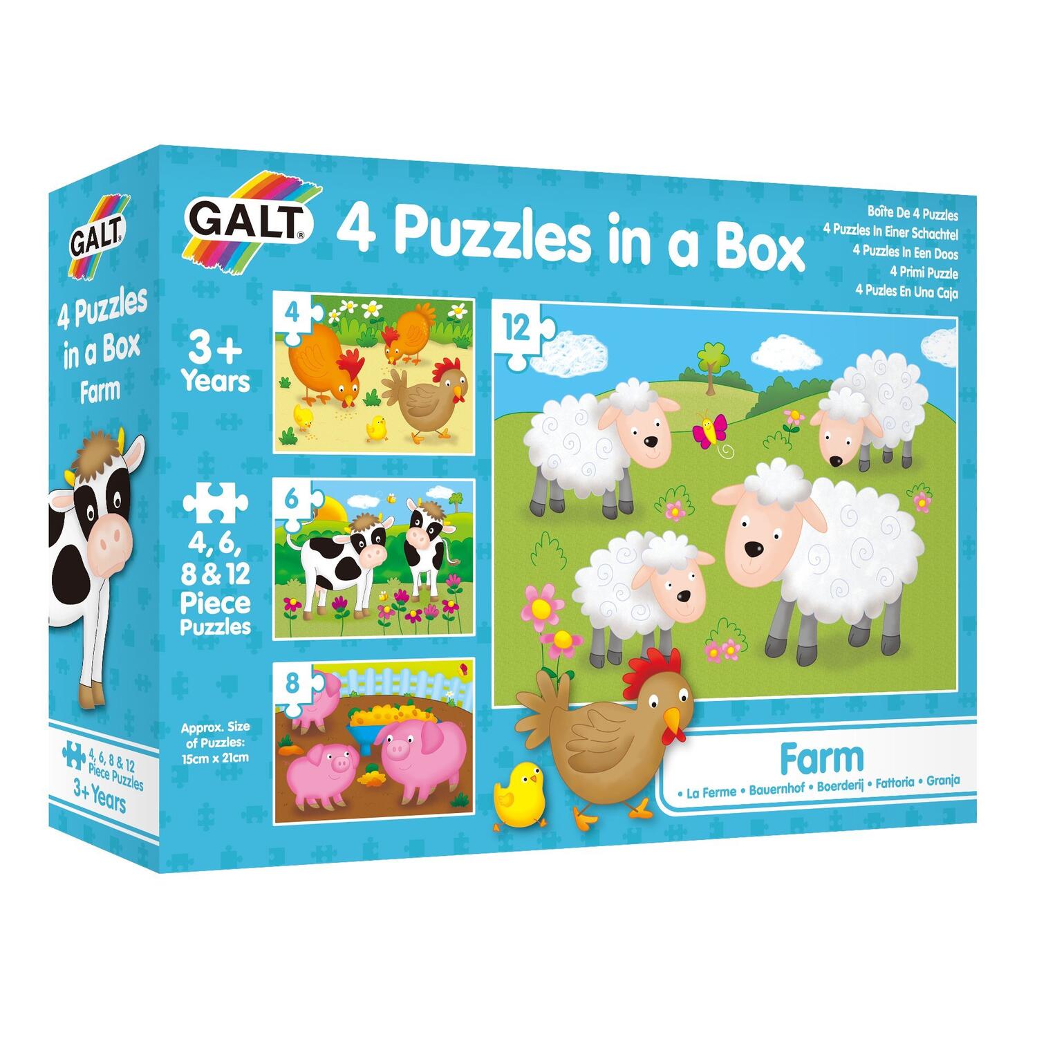 Set 4 puzzle-uri Animale de la ferma, +3 ani, 30 piese, Galt