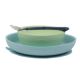 Set farfurie castronel cu ventuza si lingurita, Albastru si Verde, Nattou 517564