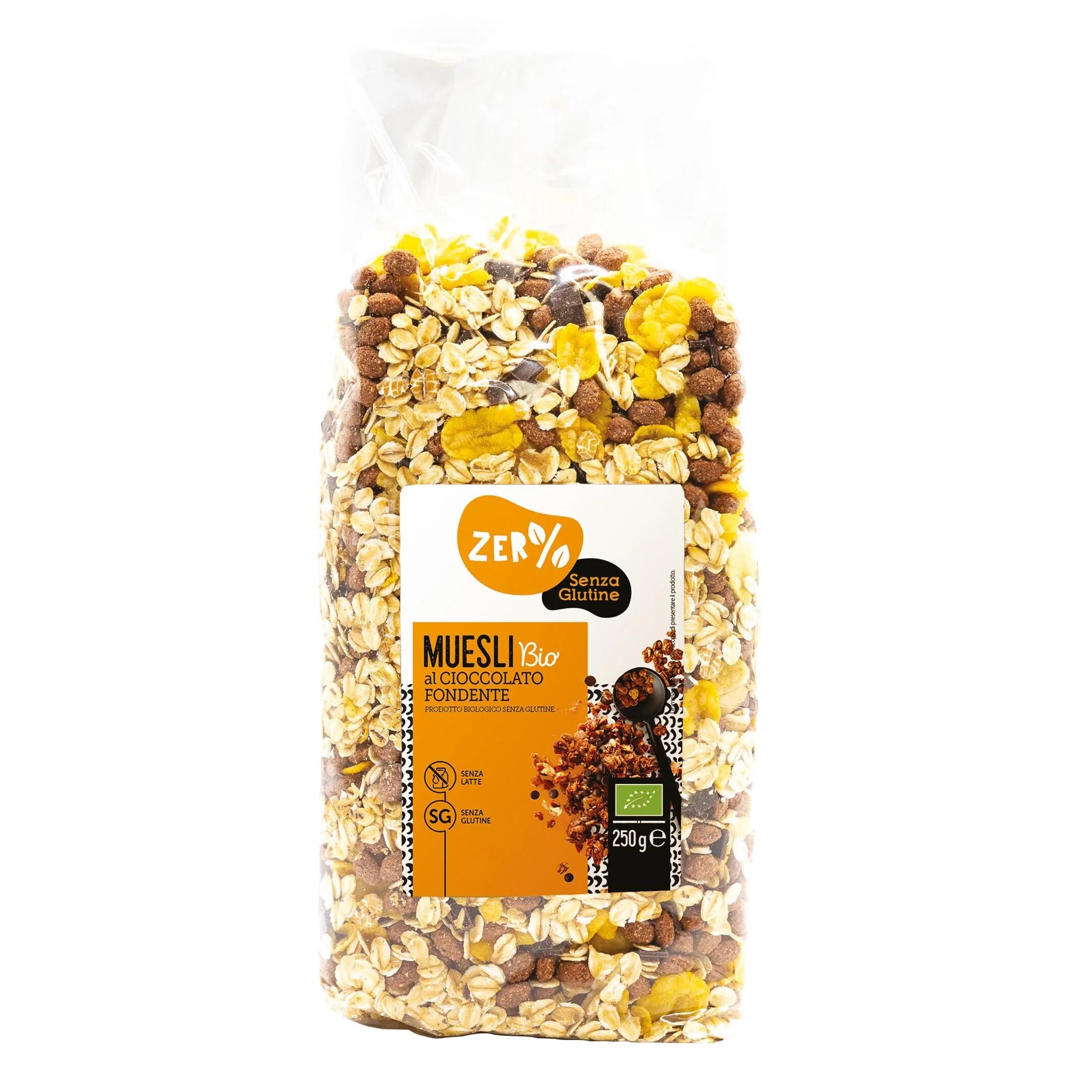 Musli bio cu ciocolata amaruie, fara gluten Zer% Glutine, 250 g, Fior di Loto