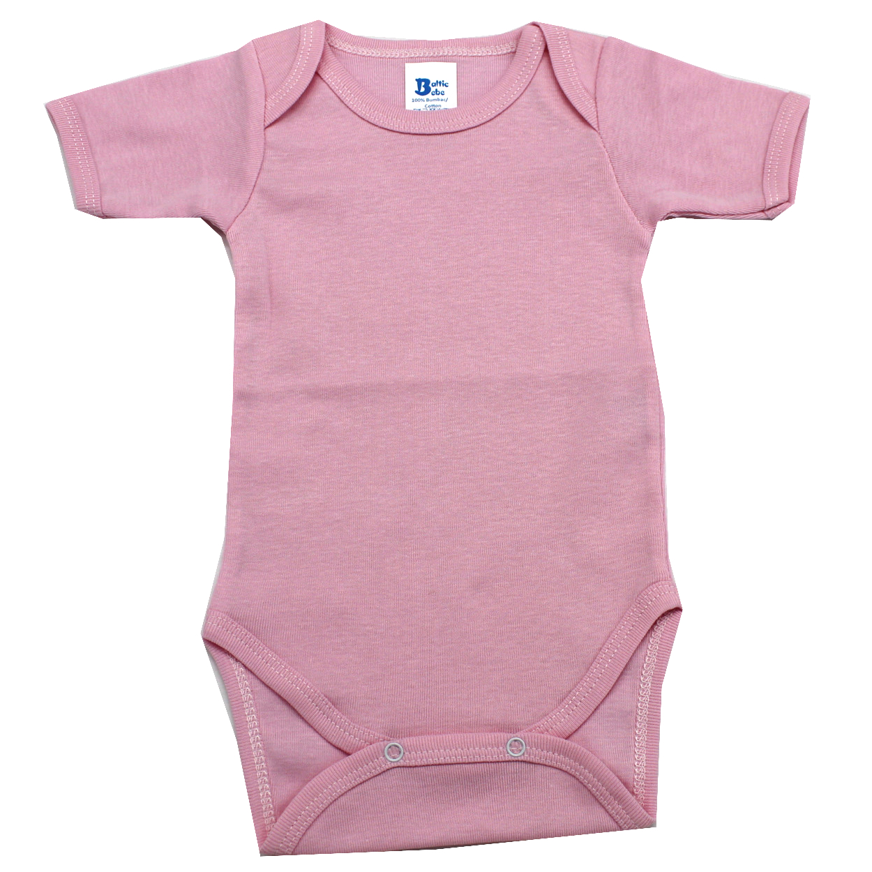 Body din bumbac cu maneca scurta Rib,, 18-24 luni, Roz, Baltic Bebe