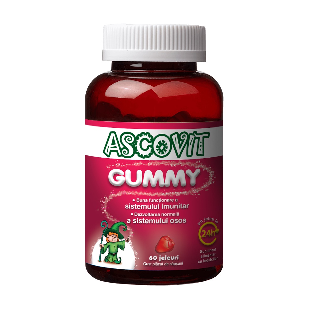 Jeleuri Gummy cu gust de capsuni,, 60 jeleuri, Ascovit