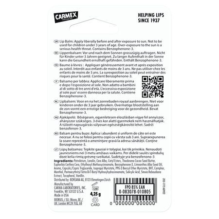 Balsam reparator pentru buze uscate cu vanilie, 4.25 g, Carmex 668378