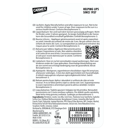 Balsam reparator pentru buze uscate si crapate cu aroma de rodie si SPF 15, 4.25 g, Carmex 668381
