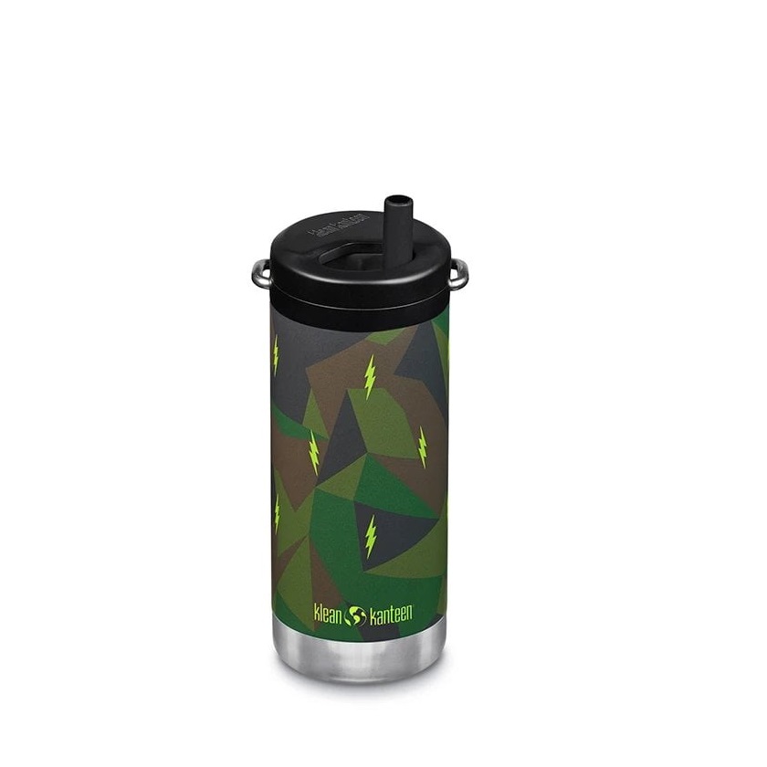 Termos din otel inoxidabil cu capac twist si pai TKWide, 355 ml, Electric Camo, Klean Kanteen