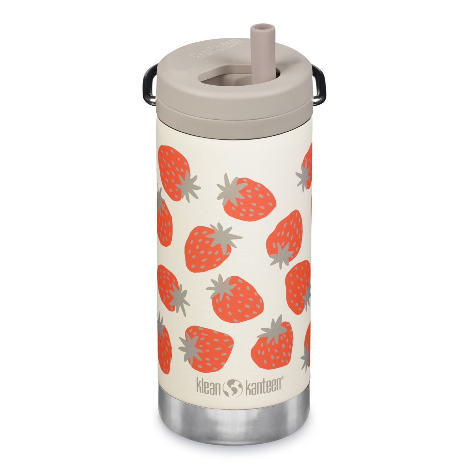 Termos din otel inoxidabil cu capac twist si pai TKWide, 355 ml, Strawberries, Klean Kanteen