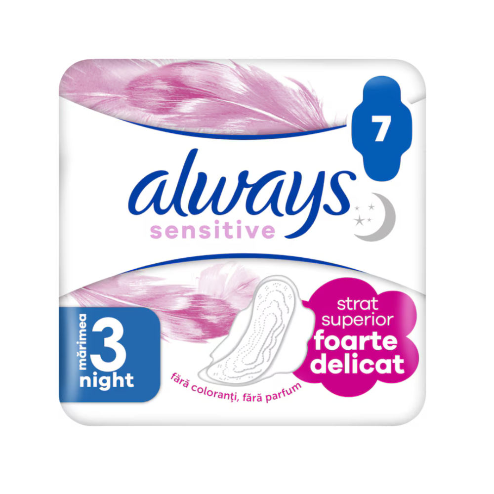 Absorbante Always Sensitive Night, Marime 3, 7 bucati, P&G