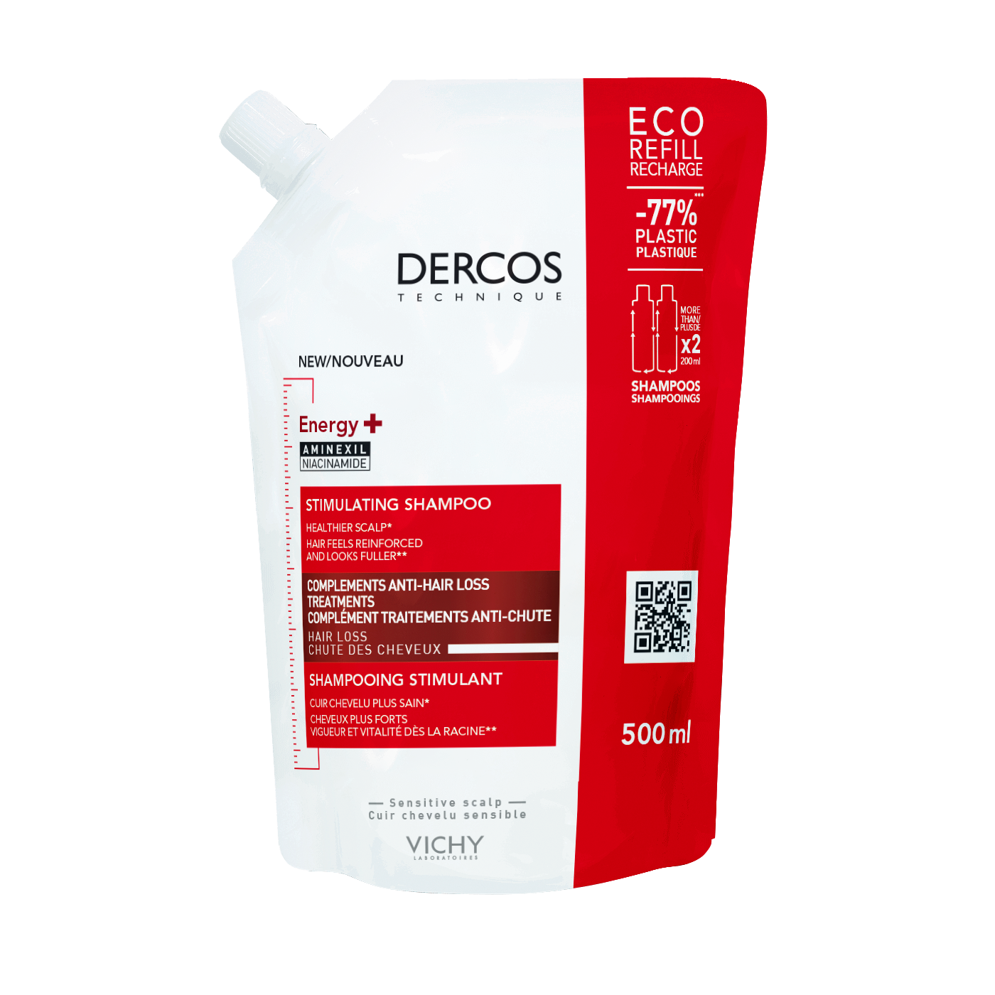 Sampon eco cu actiune energizanta Dercos Energy+, 500 ml, Vichy