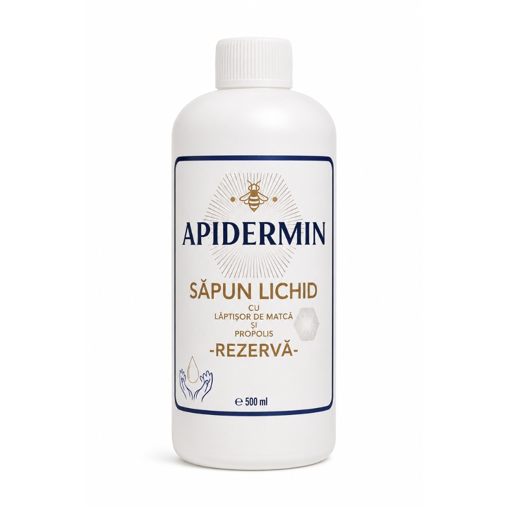 Rezerva sapun lichid cu laptisor de matca si propolis Apidermin, 500 ml, Complex Apicol