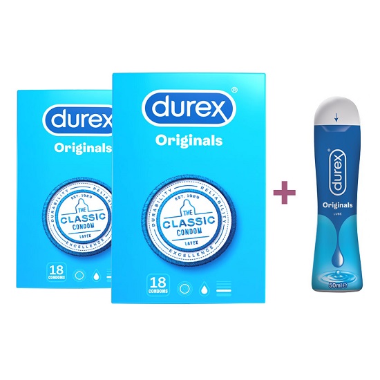 Oferta Pachet Prezervative Classic 2x18 buc si Lubrifiant Originals, 50 ml, Durex