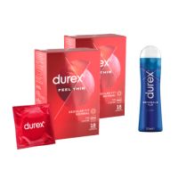 Pachet  Prezervative Feel Thin si Lubrifiant Originals, 2x18 bucati + 50 ml, Durex