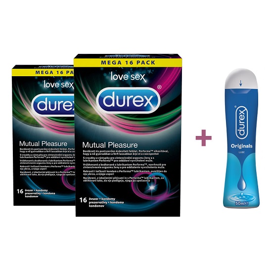 Oferta Pachet, Prezervative Mutual Pleasure 2x16 buc si Lubrifiant Originals 50 ml, Durex