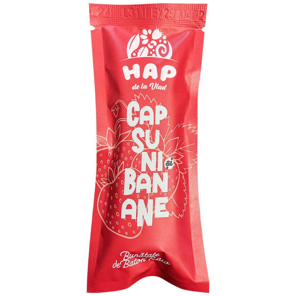 Baton raw vegan cu capsuni si banane, 45 g, Hap de la Vlad