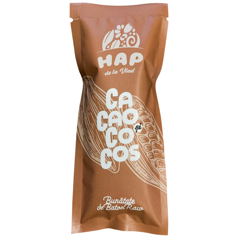 Baton raw vegan cu cacao si cocos, 45 g, Hap de la Vlad