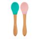 Set 2 lingurite cu varf din silicon si maner din bambus, Aqua Green/Pinky Pink, Minikoioi 521286