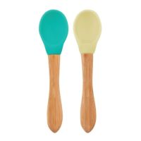 Set 2 lingurite cu varf din silicon si maner din bambus, Aqua Green/Mellow Yellow, Minikoioi
