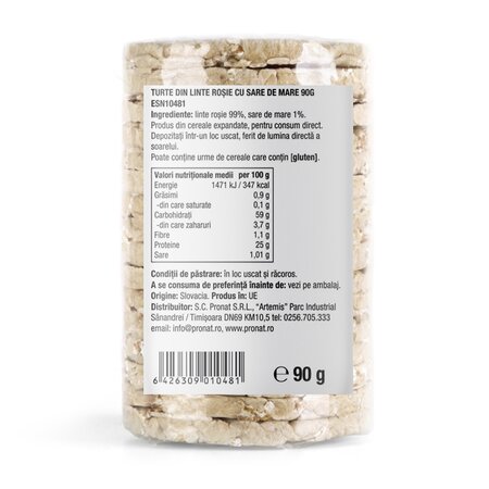 Turte din linte rosie cu sare de mare, 90 gr, Pronat 781474