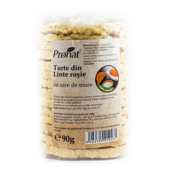 Turte din linte rosie cu sare de mare, 90 gr, Pronat