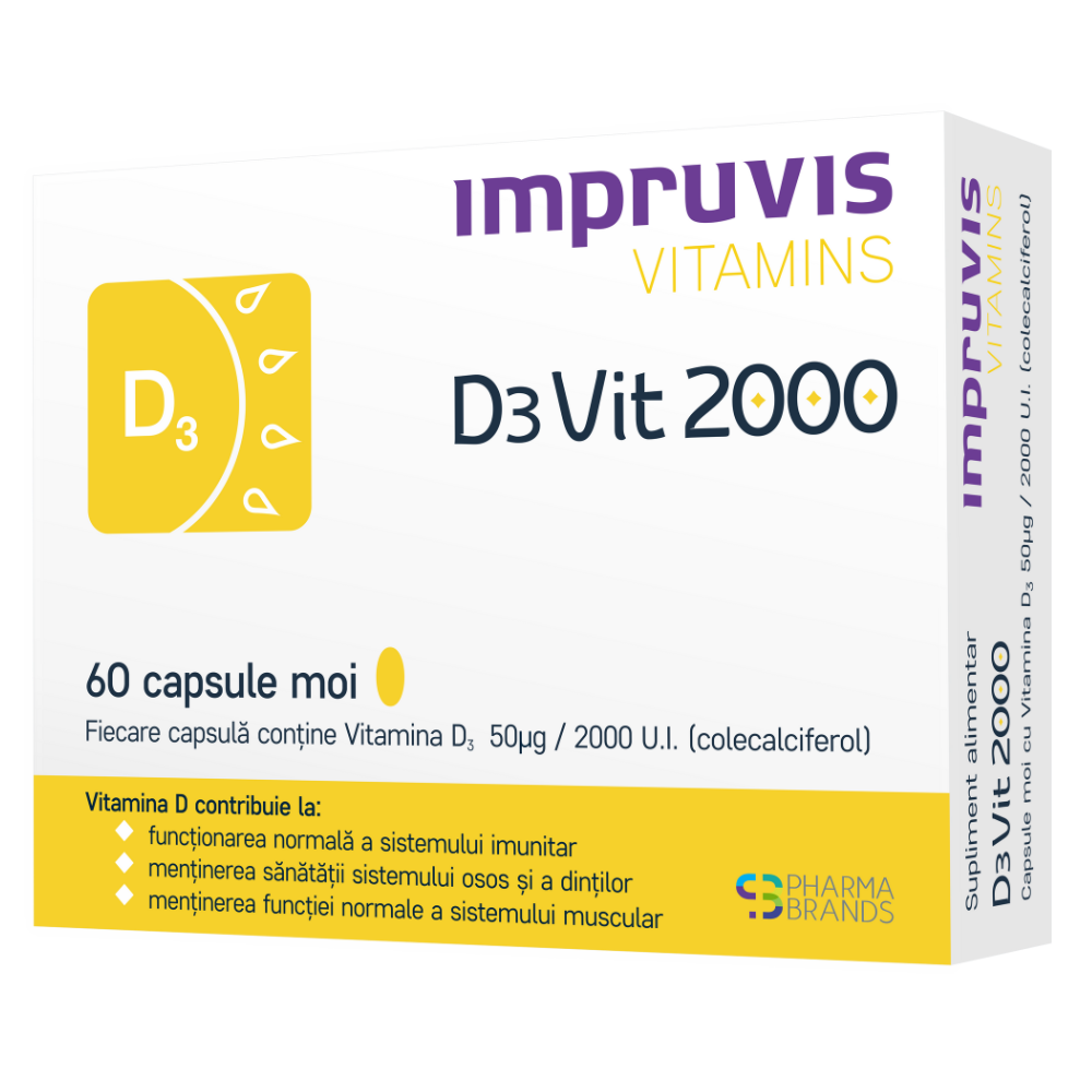 Vitamina D3, 2000 U.I., 60 capsule moi, Impruvis D3Vit