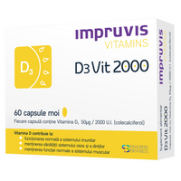 Vitamina D3, 2000 U.I., 60 capsule moi, Impruvis D3Vit