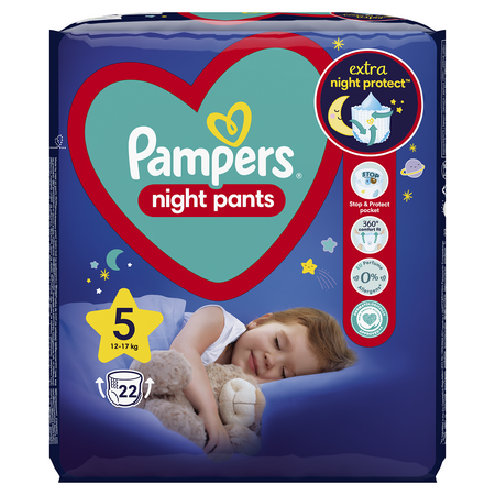Scutece chilotel de noapte Stop&Protect, Nr.5, 12-17 kg, 22 buc, Pampers 530983