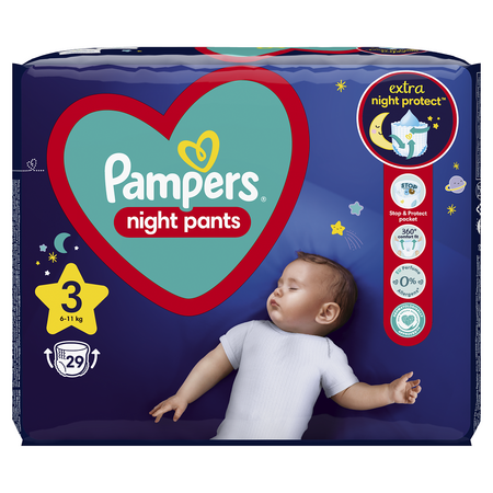 Scutece chilotel de noapte Stop&Protect, Nr.3, 6-11 kg, 29 buc, Pampers 530981