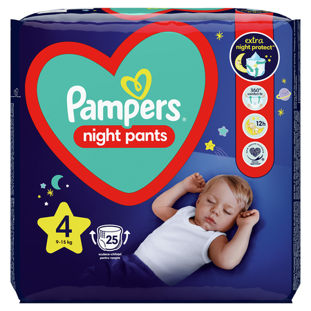Scutece chilotel de noapte Stop&Protect, Nr.4, 9-15 kg, 25 buc, Pampers 530978