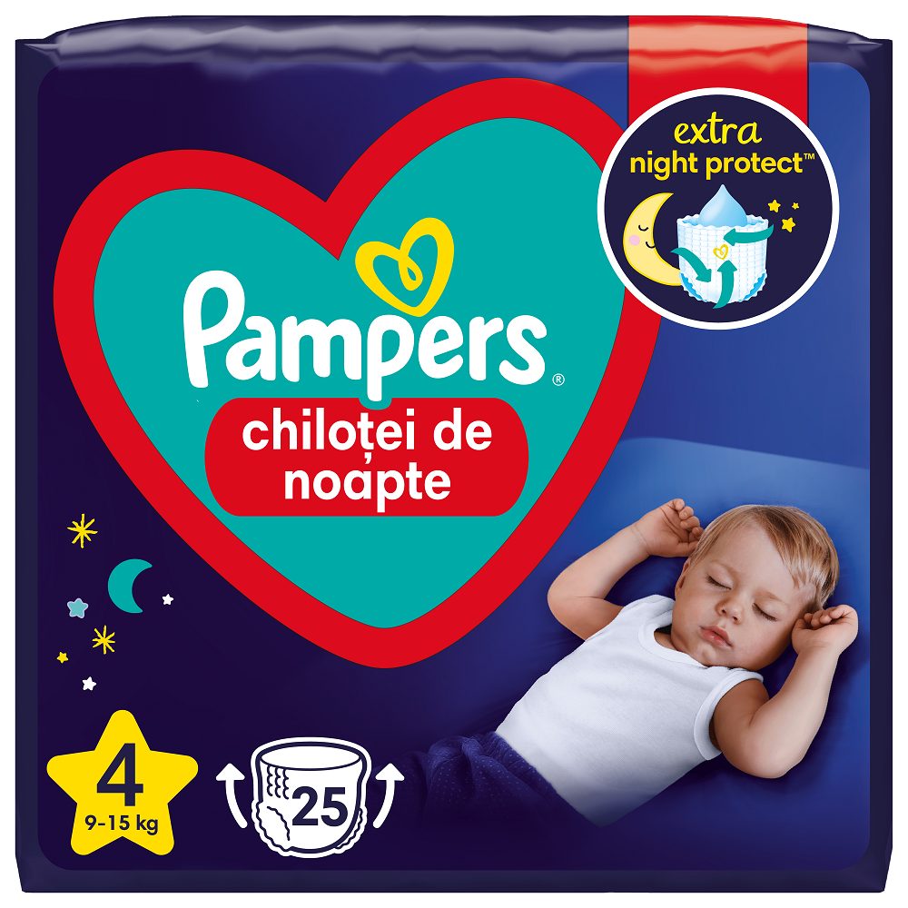 Scutece chilotel de noapte Stop&Protect, Nr.4, 9-15 kg, 25 buc, Pampers