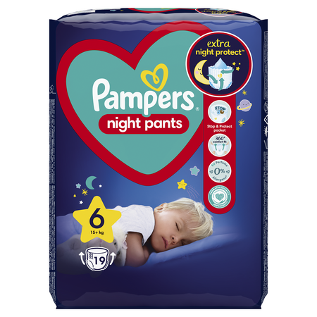 Scutece chilotel de noapte Stop&Protect, Nr.6, 13+ kg, 19 buc, Pampers 521635