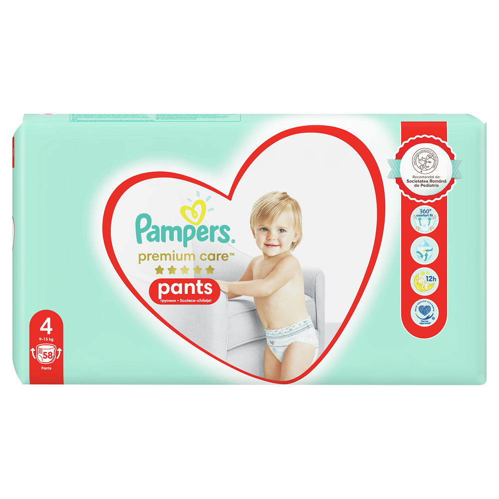 Scutece pants Premium Care, Nr.4, 9-15 kg, 58 buc, Pampers